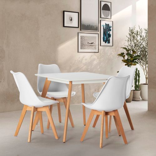 Ensemble Table 80x80 Cm Et 4 Chaises De Salle à Manger Klara Blanc