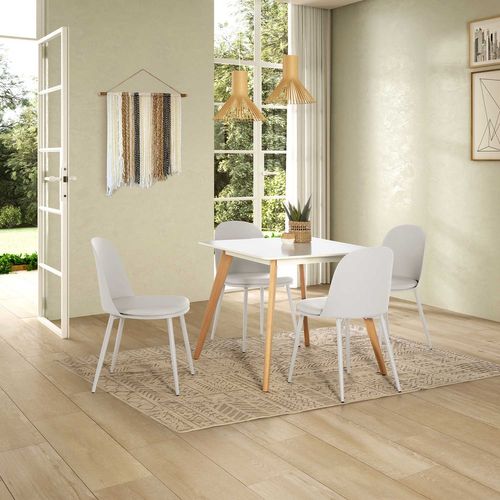 Ensemble Table 80x80 Cm Et 4 Chaises De Salle à Manger Kana Blanc