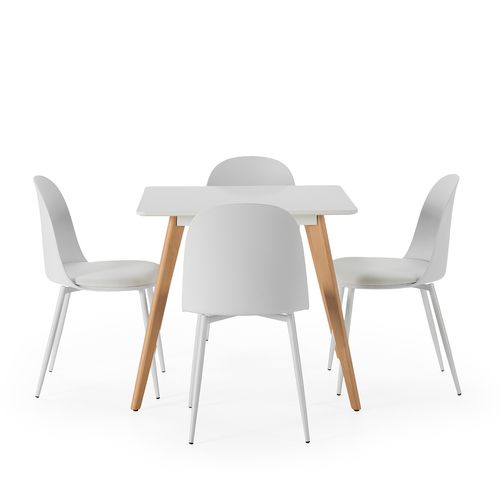 Ensemble Table 80x80 Cm Et 4 Chaises De Salle à Manger Kana Blanc