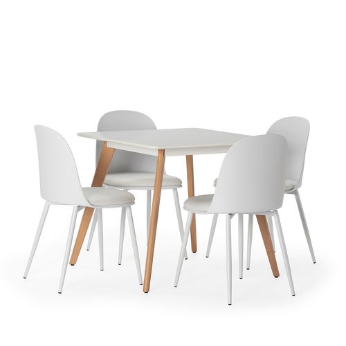 Ensemble Table 80x80 Cm Et 4 Chaises De Salle à Manger Kana Blanc