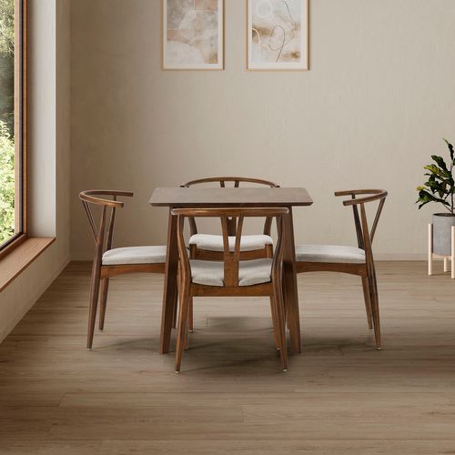 Ensemble Table 80x80 Cm Et 4 Chaises De Salle à Manger Rustic Noyer