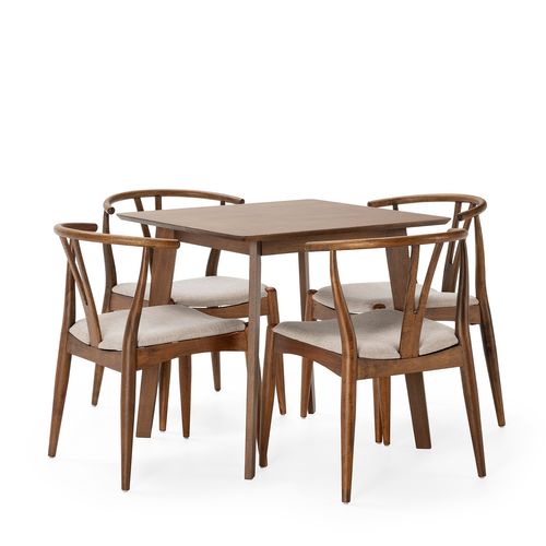 Ensemble Table 80x80 Cm Et 4 Chaises De Salle à Manger Rustic Noyer