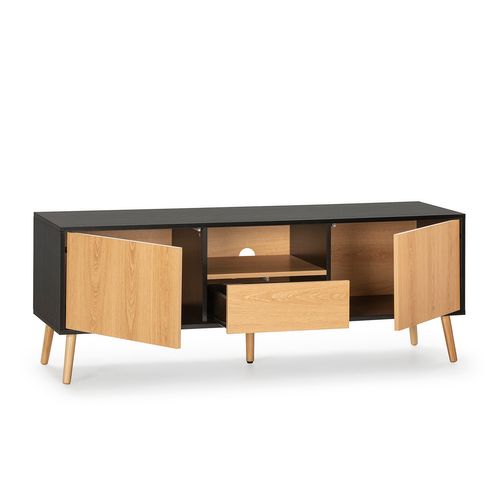 Meuble TV Apolo 1 Porte 2 Tiroirs, Couleur Noir/bois