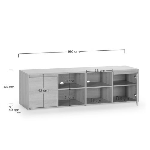 Meuble TV Tori 2 Portes 4 Trous, Couleur Chêne, 160 Cm