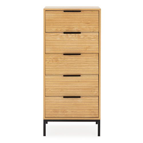 Commode Haute Monica 5 Tiroirs Couleur Bois