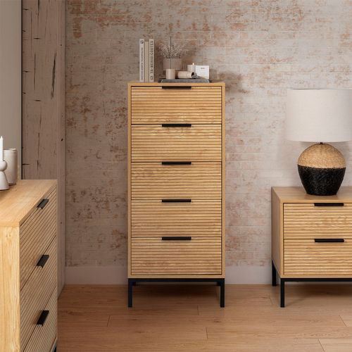 Commode Haute Monica 5 Tiroirs Couleur Bois