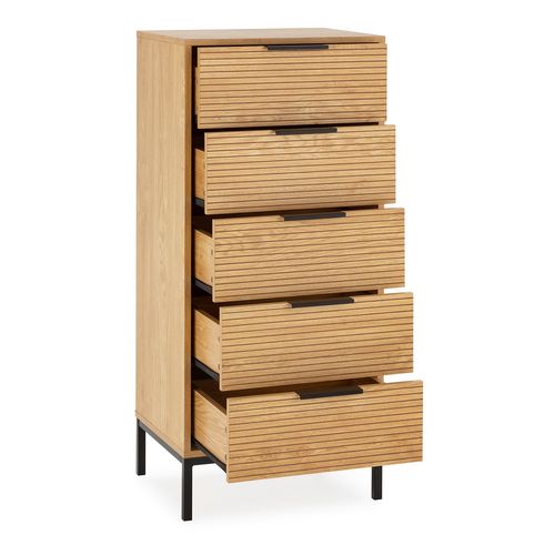 Commode Haute Monica 5 Tiroirs Couleur Bois