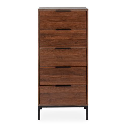 Commode Haute Auri 5 Tiroirs Couleur Noyer