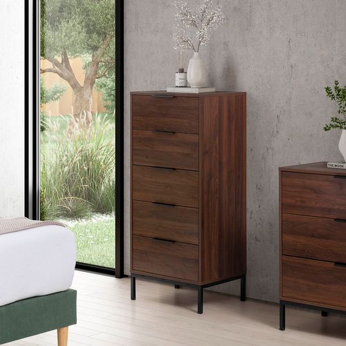 Commode Haute Auri 5 Tiroirs Couleur Noyer