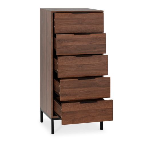 Commode Haute Auri 5 Tiroirs Couleur Noyer