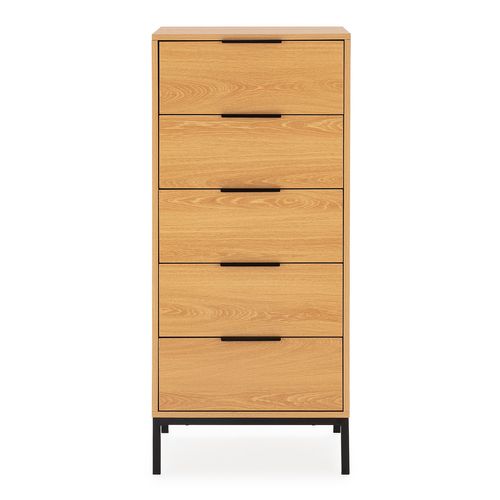 Commode Haute Auri 5 Tiroirs Couleur Chêne