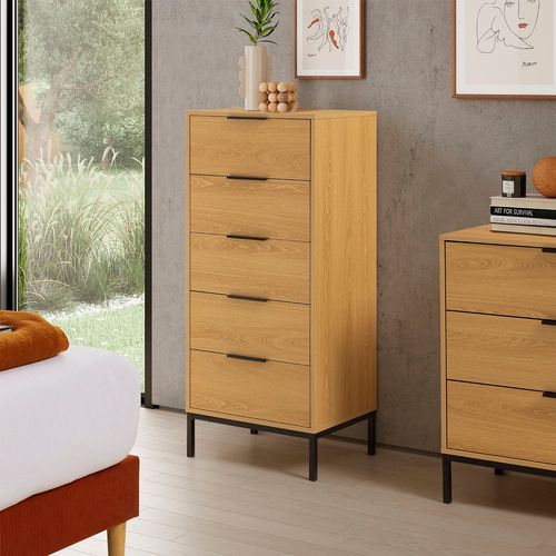 Commode Haute Auri 5 Tiroirs Couleur Chêne