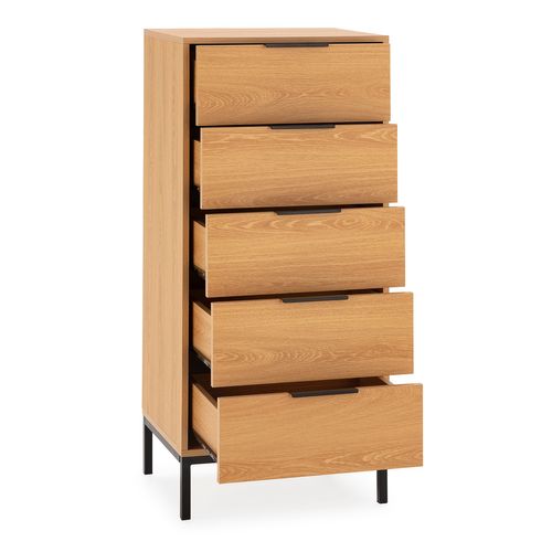 Commode Haute Auri 5 Tiroirs Couleur Chêne