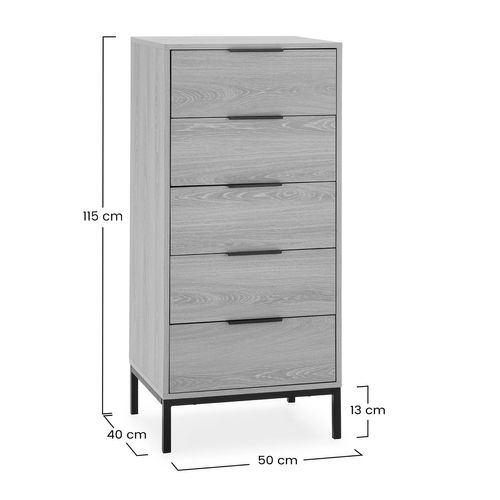 Commode Haute Auri 5 Tiroirs Couleur Chêne