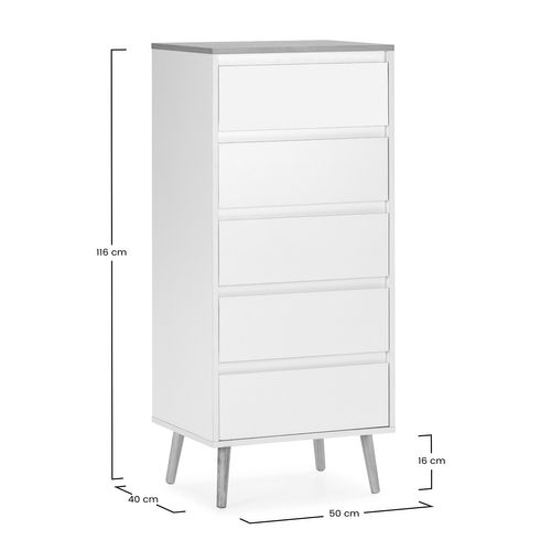 Commode Haute Desi 5 Tiroirs Couleur Blanc