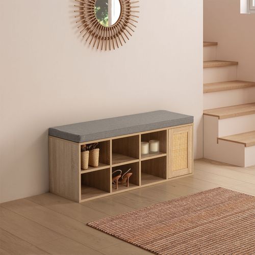 Banc à Chaussures Rafael Couleur Chêne 6 Trous Et 1 Porte