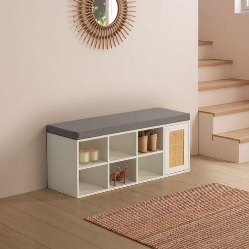 Banc à Chaussures Rafael Couleur Blanc 6 Trous Et 1 Porte