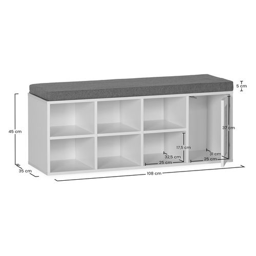 Banc à Chaussures Rafael Couleur Blanc 6 Trous Et 1 Porte
