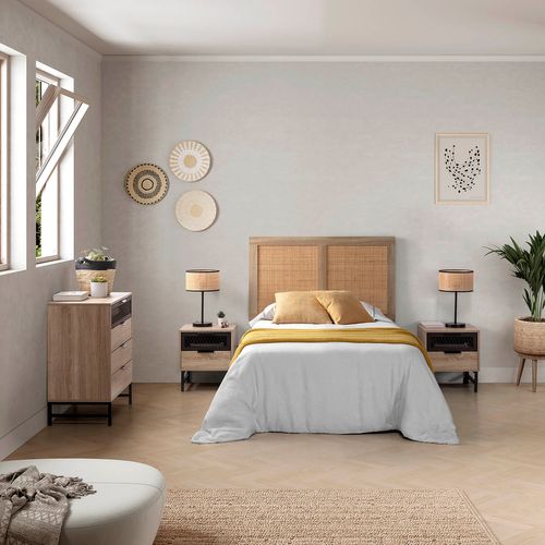 Tête De Lit Musa 95 X 60 Cm Couleur Chêne, Rotin Naturel