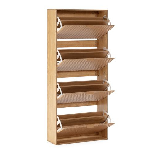 Meuble à Chaussures Lluvia 4 Portes Couleur Chêne, Pour 24 Paires
