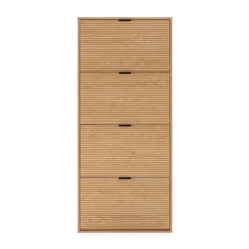 Meuble à Chaussures Mónica 4 Portes Couleur Chêne, Pour 24 Paires