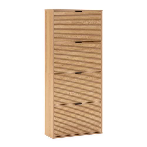 Meuble à Chaussures Mónica 4 Portes Couleur Chêne, Pour 24 Paires