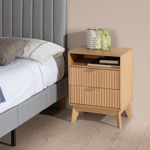 Table Chevet Oporto 2 Tiroirs 1 Étagère Effet Chêne