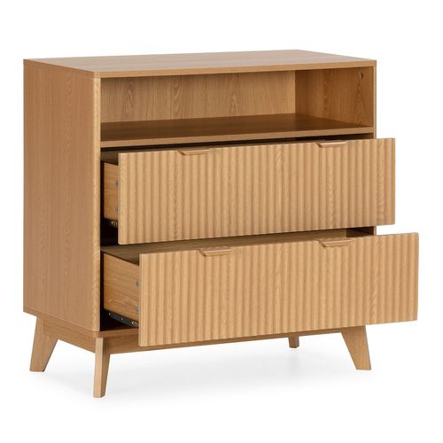 Commode Oporto 2 Tiroirs 1 Étagère Effet Chêne