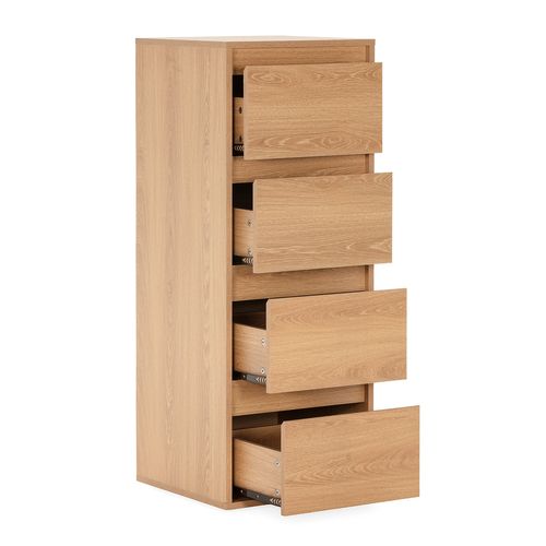 Commode Haute Tori 4 Tiroirs Effet Chêne