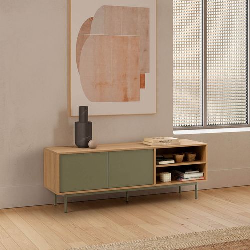 Meuble TV Cuzco 2 Portes Couleur Chêne/vert
