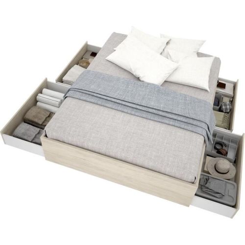 Structure De Lit - Lago - 140 X 190 Cm - 4 Tiroirs - Chene