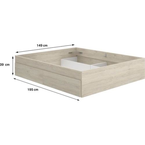 Structure De Lit - Lago - 140 X 190 Cm - 4 Tiroirs - Chene