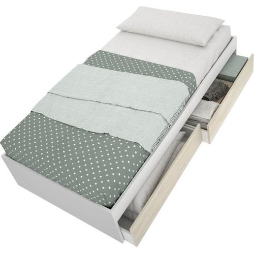 Structure De Lit - Lago - 2 Tiroirs - 90 X 190 Cm - Blanc / Chene