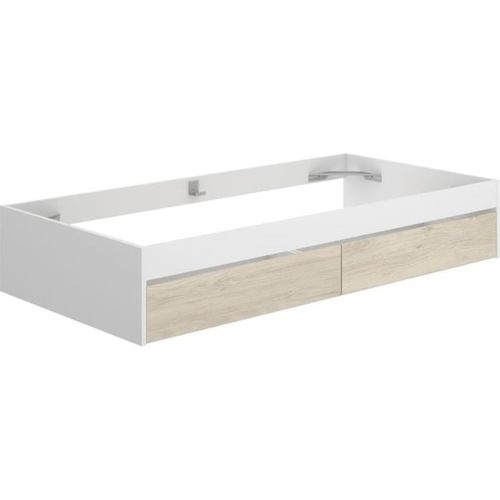 Structure De Lit - Lago - 2 Tiroirs - 90 X 190 Cm - Blanc / Chene