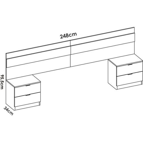 Tete De Lit Avec 2 Tables De Chevet à 2 Tiroirs - Lamelles / Blanc - 248 X 34,2 X 96 Cm