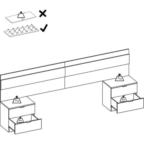 Tete De Lit Avec 2 Tables De Chevet à 2 Tiroirs - Lamelles / Blanc - 248 X 34,2 X 96 Cm