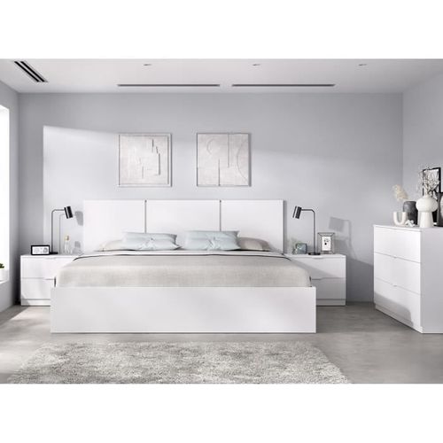 Ensemble Tête De Lit + 2 Tables De Nuit + 2 Tiroirs - Havana - Blanc - 256,8 X 34,2 X 96 Cm