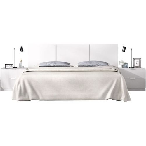 Ensemble Tête De Lit + 2 Tables De Nuit + 2 Tiroirs - Havana - Blanc - 256,8 X 34,2 X 96 Cm