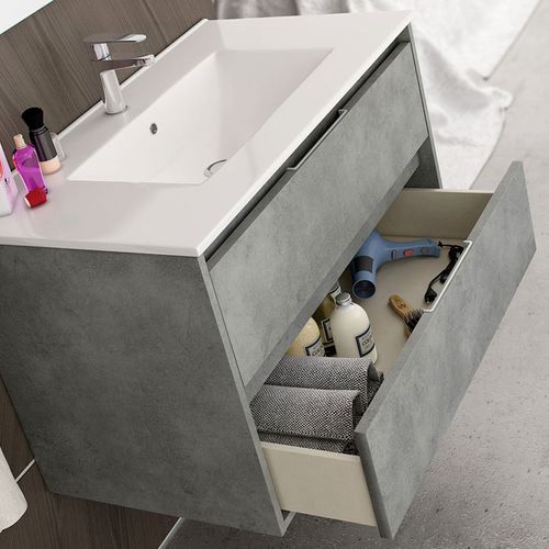 Meuble De Salle De Bain 80cm Simple Vasque - 2 Tiroirs - Iris - Ciment (gris)