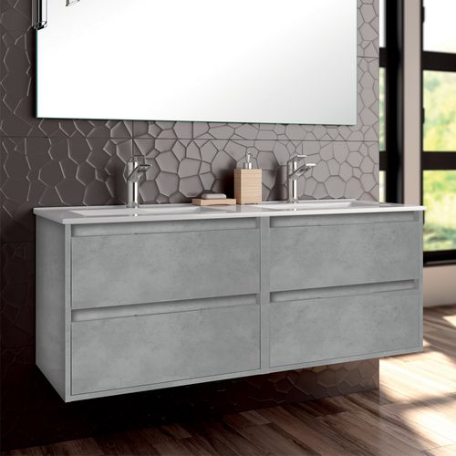 Meuble De Salle De Bain 120cm Double Vasque - 4 Tiroirs - Iris - Ciment (gris)
