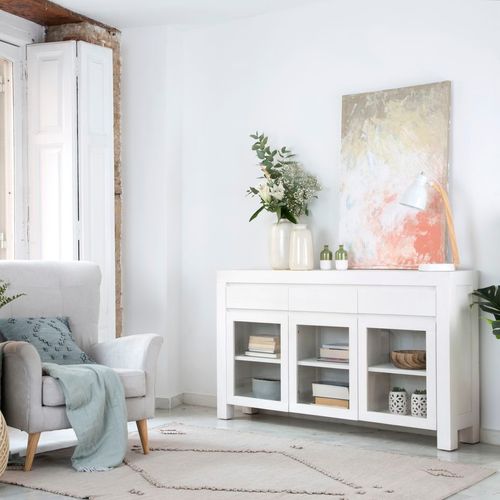 Buffet En Bois Massif Blanc 147x86