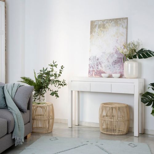 Meuble D'entrée En Bois Massif Blanc 120x85