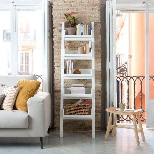 Bassay Étagère Échelle En Bois Laqué Blanc
