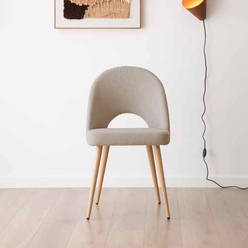 Chaise Rembourrée En Tissu Et Bois Beige (609) 52x85