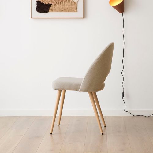 Chaise Rembourrée En Tissu Et Bois Beige (609) 52x85