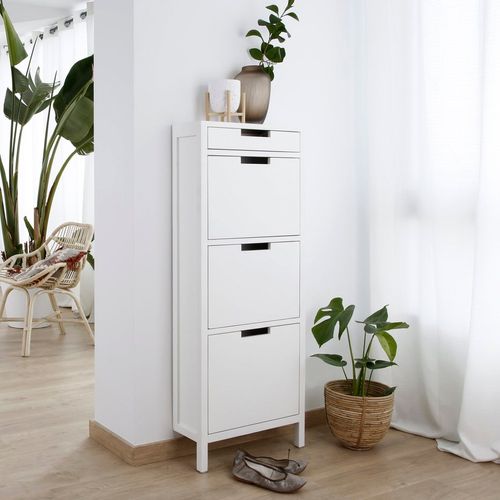 Meuble à Chaussures En Bois Massif Blanc 50x125