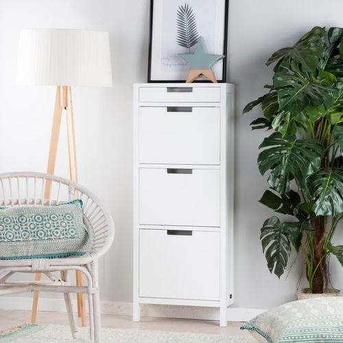 Meuble à Chaussures En Bois Massif Blanc 50x125