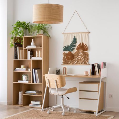 Chaise De Bureau Rembourrée Avec Bois Et Roulettes - Beige