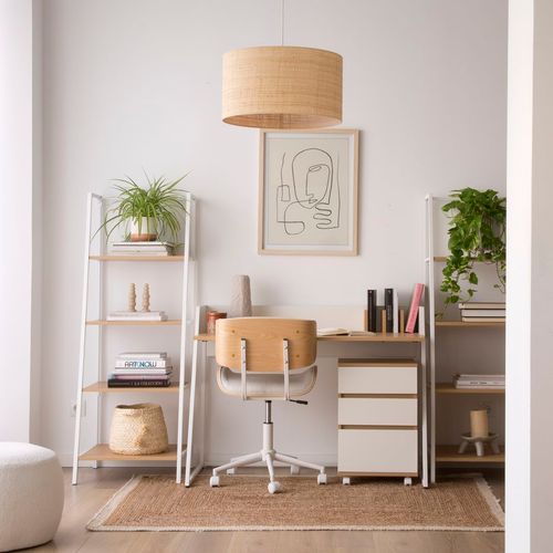 Chaise De Bureau Rembourrée Avec Bois Et Roulettes - Beige