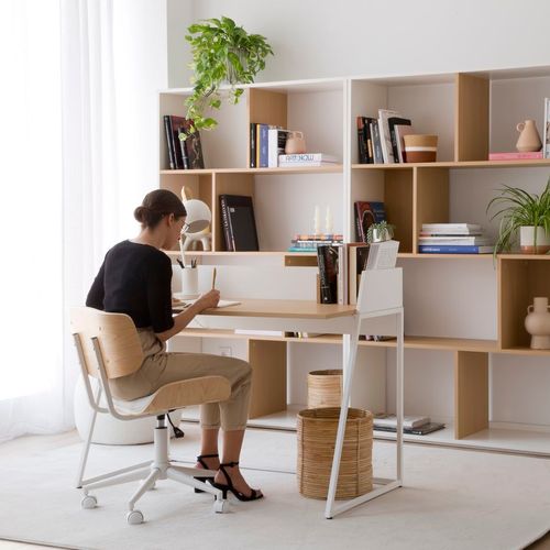Chaise De Bureau Rembourrée Avec Bois Et Roulettes - Beige